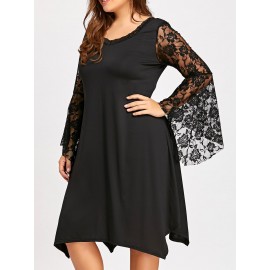 Lace Sleeve Asymmetric Patchwork Casual Dress