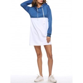 Color Block Hooded Patchowrk Zipper Casual Dress