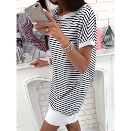 Hot Striped Short Sleeve Casual Dress