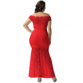 Plus Size Off The Shoulder Hollow Mermaid Women's Lace Dress 