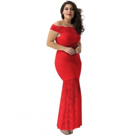 Plus Size Off The Shoulder Hollow Mermaid Women's Lace Dress