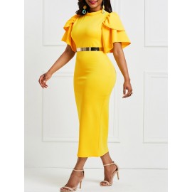 Falbala Pure Color Knee-Length Bodycon Dress