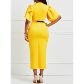 Falbala Pure Color Knee-Length Bodycon Dress