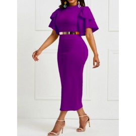 Falbala Pure Color Knee-Length Bodycon Dress