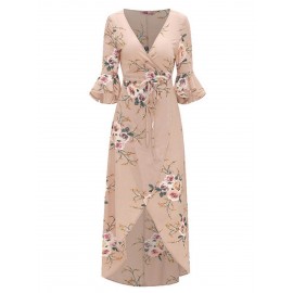 Floral Ankle Length Lace-Up Women's Dress