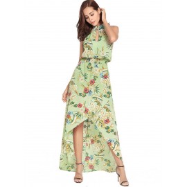 Floral Asymmetric Ankle Length Women's Dress