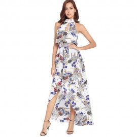 Floral Asymmetric Ankle Length Women's Dress