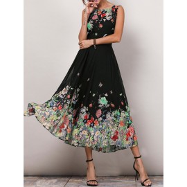 Women's Sleeveless Contrast Color Floral Dress