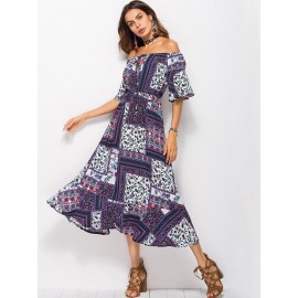 Bohemia Style Floral Off the Shoulder Maxi Dress 