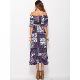 Bohemia Style Floral Off the Shoulder Maxi Dress