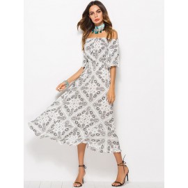 Bohemia Style Floral Off the Shoulder Maxi Dress