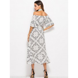 Bohemia Style Floral Off the Shoulder Maxi Dress