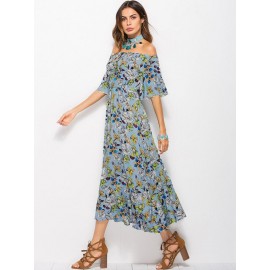 Bohemia Style Floral Off the Shoulder Maxi Dress