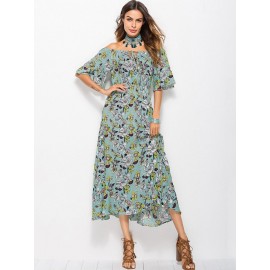 Bohemia Style Floral Off the Shoulder Maxi Dress