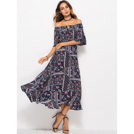 Bohemia Style Floral Off the Shoulder Maxi Dress