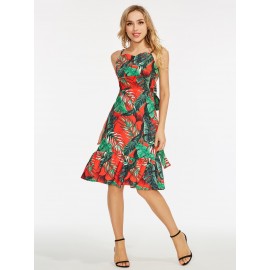 Prints Backless Floral Pattern A-Line Dress