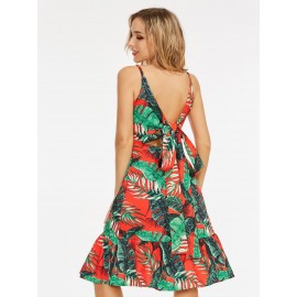 Prints Backless Floral Pattern A-Line Dress