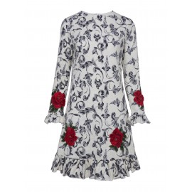 Color Block Floral Embroideried Women's A-Line Dress