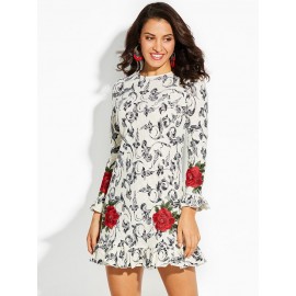 Color Block Floral Embroideried Women's A-Line Dress