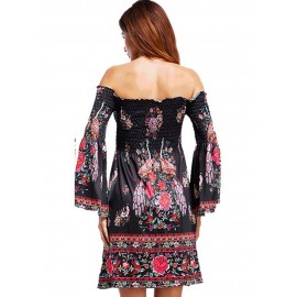 European Style Floral Off Shoulder Floral Dress