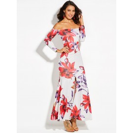 Slash Neck Flower Print Backless Women's Maxi Dress 