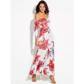 Slash Neck Flower Print Backless Women's Maxi Dress