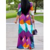 Contrast Color Half Sleeve Sexy V-Neck Maxi Dress