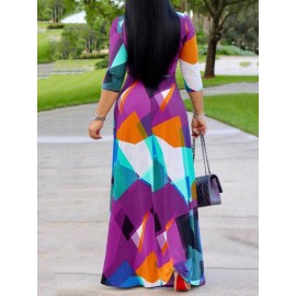 Contrast Color Half Sleeve Sexy V-Neck Maxi Dress 