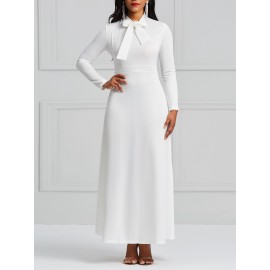 Polo Neck Bowknot Ankle-Length Maxi Dress