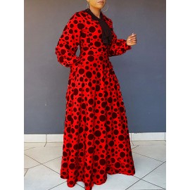 Women's Contrast Color Long Sleeve Maxi Dress