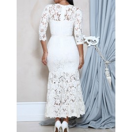 Mermaid Round Neck Lace Maxi Dress 