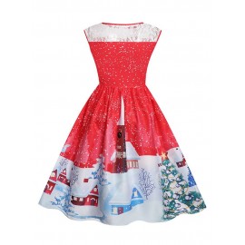 Sleeveless Lace Polyester Print Women's Skater Dress