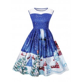 Sleeveless Lace Polyester Print Women's Skater Dress