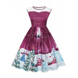 Sleeveless Lace Polyester Print Women's Skater Dress