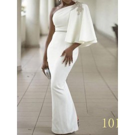 Women's One Shoulder Pure Color Floor-Length Maxi Dress