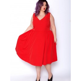 Red Plus Size V Neck Sleeveless Party Dresses 