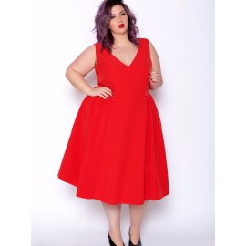 Red Plus Size V Neck Sleeveless Party Dresses