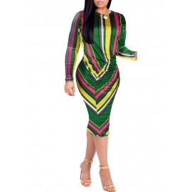 Color Block Long Sleeve Bodycon Dress 