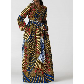 Ethnic V-Neck High-Waist Maxi Dress 