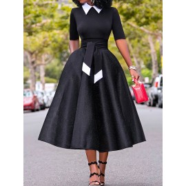 Vintage Self-tie High-Waist Skater Dress 