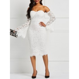 Off-The-Shoulder Patchwork Flare Sleeve Lace Dress 