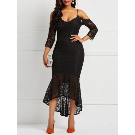 Off Shoulder Asymmetrical Nine Points Sleeve Dress 