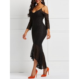 Off Shoulder Asymmetrical Nine Points Sleeve Dress