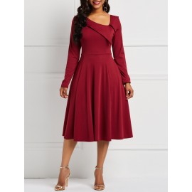 Elegant Long Sleeve Pullover A-Line Dress 