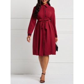 Plain Hidden Button Polo Neck Skater Dress