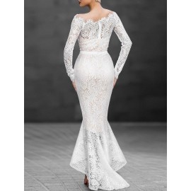 One Shoulder Asymmetric Hollow Fishtail Lace Dress 