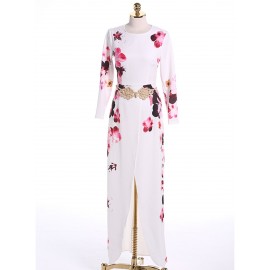 Round Neck High Slit Flower Print Dress