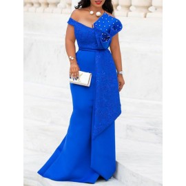 Off Shoulder Bead Bodycon Maxi Dress