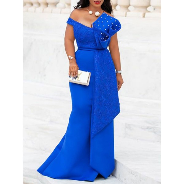 Off Shoulder Bead Bodycon Maxi Dress