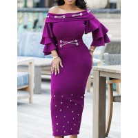 Chain Rivet High Elasticity Off Shoulder Bodycon Dress